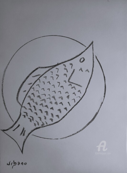 Le poisson dans l' assiette 图画, 16.1x11.8 in