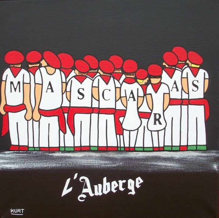 Tableau Naif Mascaras L' Auberge 绘画, 15.8x15.8 in