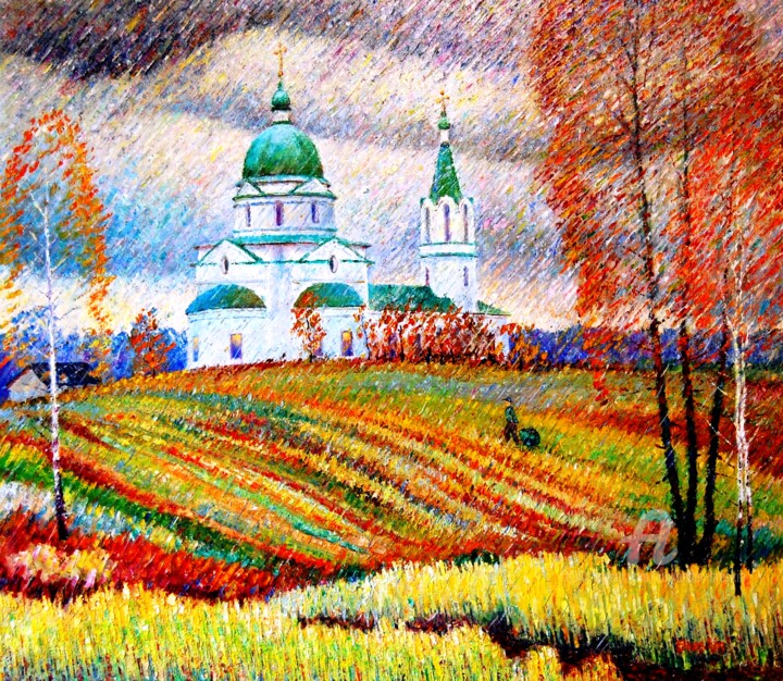 Осенний дождь 绘画, 27.6x31.5 in