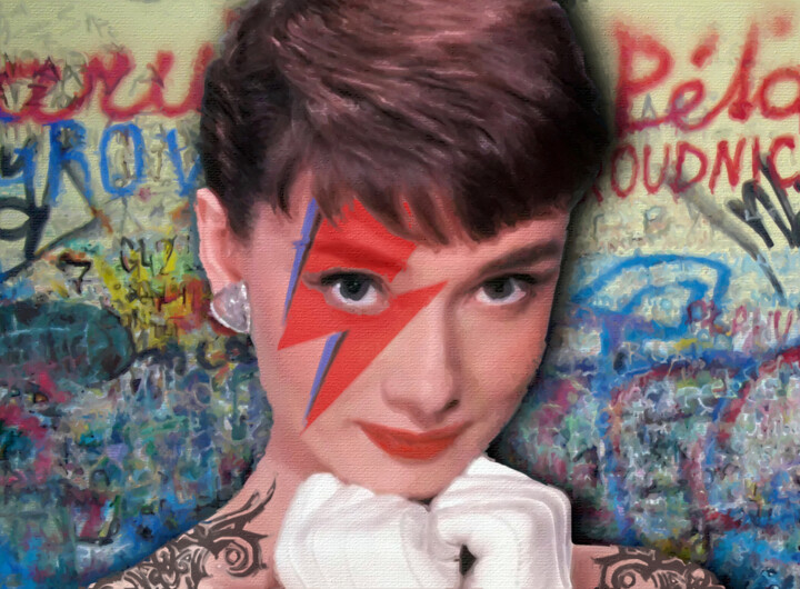 Silver Screen Breakfast At Tiffany's Graffiti Starman 绘画, 15x20 in