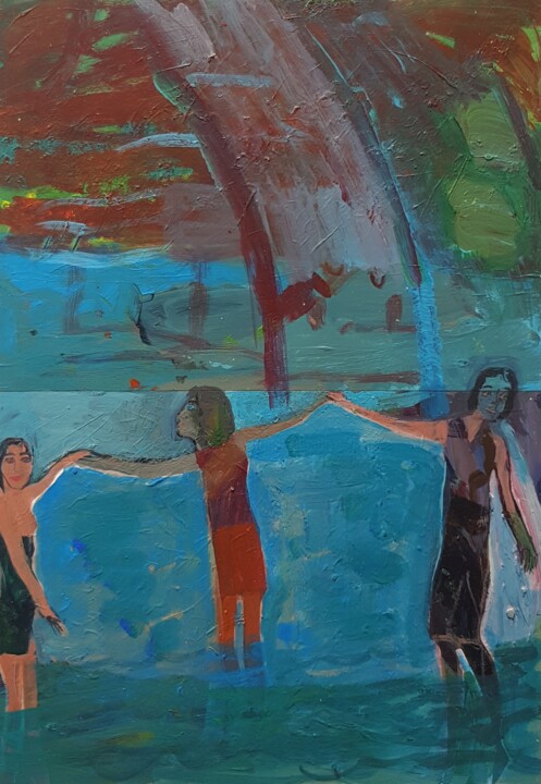 Schilderij getiteld "LES PIEDS DANS L'EAU" door Mchartrie, Origineel Kunstwerk, Acryl