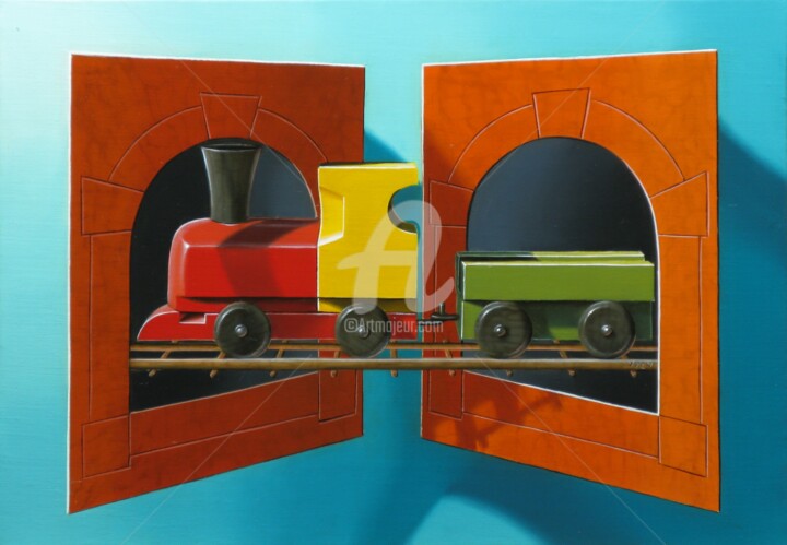 « Train insolite n°1 » Painting, 7.5x10.6 in