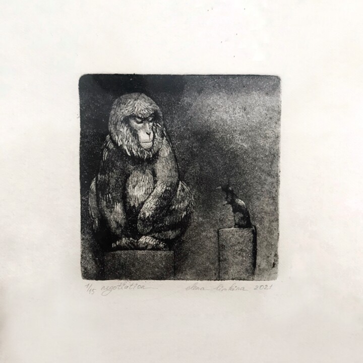 Printmaking titled "Negotiation" by Elena Limkina, Original Artwork, Etching
