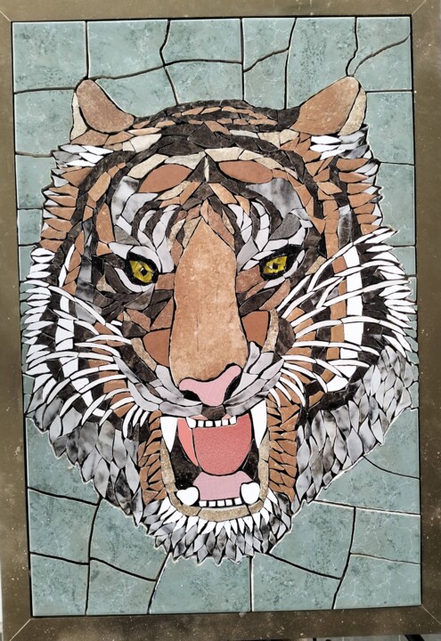 Quadro di mosaico di tigre 雕塑, 28.7x19.7 in