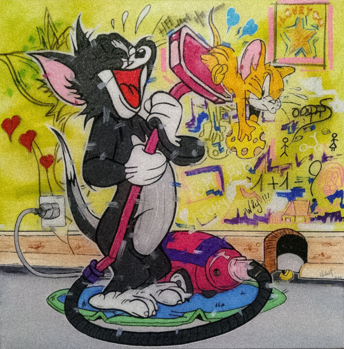 Malerei mit dem Titel "Tom and Jerry" von Fabrice Hubert, Original-Kunstwerk, Acryl Auf Keilrahmen aus Holz montiert