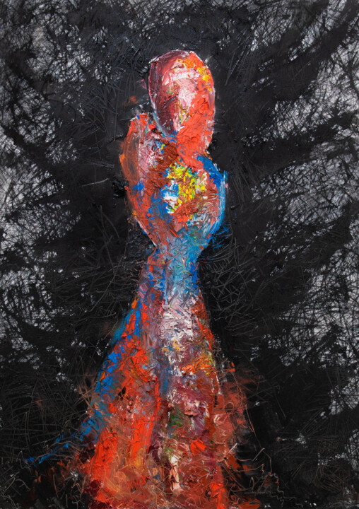 Red Shadow XIV: Nervous 绘画, 35.4x25.6 in