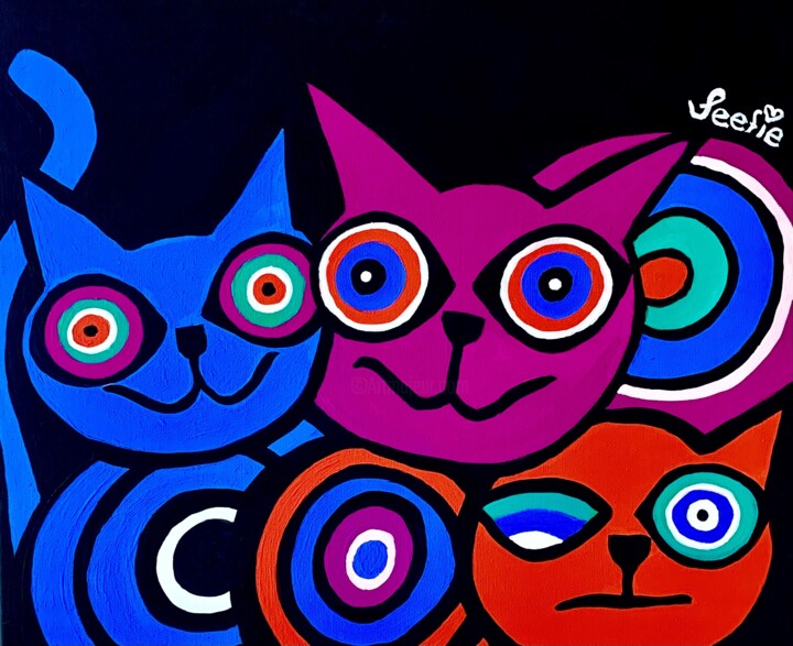Painting titled "Mindcat II" by Sevâl Gülören (Seefie), Original Artwork, Acrylic