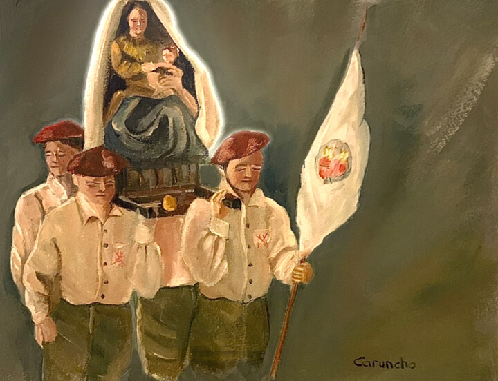 Requetés llevando a la Virgen 绘画, 12.6x16.1 in