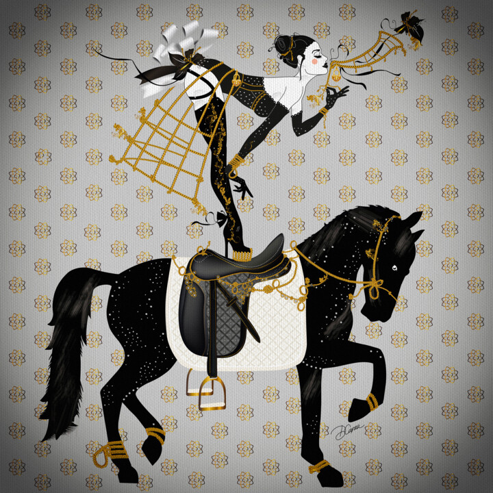 Miss Dirty Martini - Burlesque Star - Equestrian - Art Deco 绘画, 31.5x31.5 in