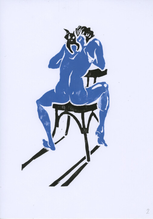 Nymph-3 with a cat on a Viennese chair 印花与版画, 11.4x8.3 in