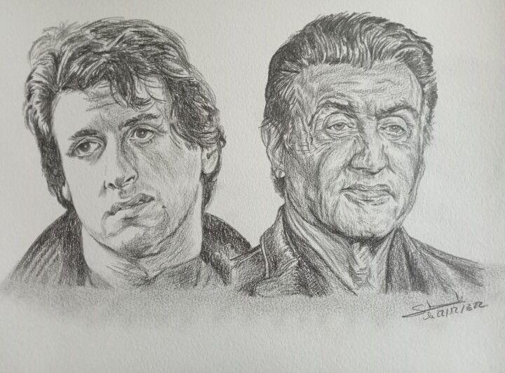 Portrait de Sylvester Stallone réalisé aux crayons 图画, 11.7x16.5 in