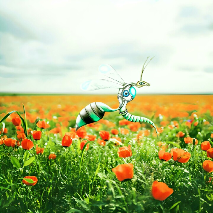 제목이 "fantastic bee"인 디지털 아트 Fantastic-Art로, 원작, 디지털 페인팅