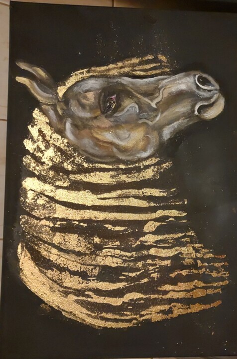 Лошади. Золотой 绘画, 23.6x15.8 in