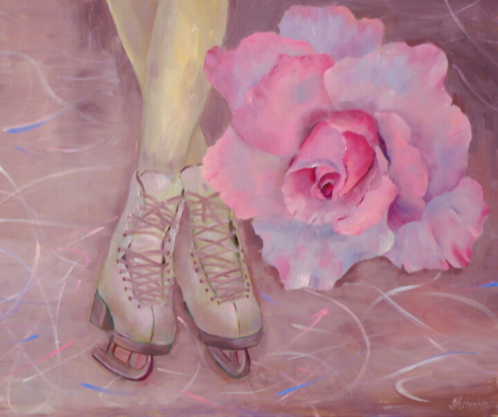 Painting titled "Rose"Lyudmila"" by Nadezda Krivohizina, Original Artwork, Oil Mounted on Wood Stretcher frame