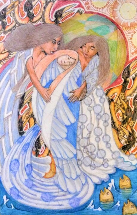 Three Sisters by the Sea 图画, 17x11 in