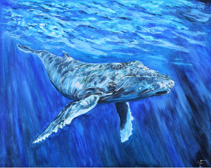 The Big Blue Whale. 绘画, 15.8x19.7 in
