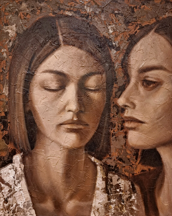Painting titled "The listener" by Artmoods Tp, Original Artwork, Oil Mounted on Wood Panel