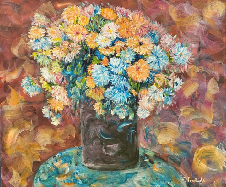 Dahlias 绘画, 18.1x21.7 in