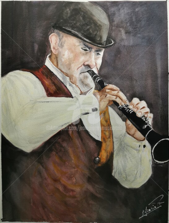 Malerei mit dem Titel ""Stranger on the sh…" von Jean-Pierre Missistrano, Original-Kunstwerk, Aquarell