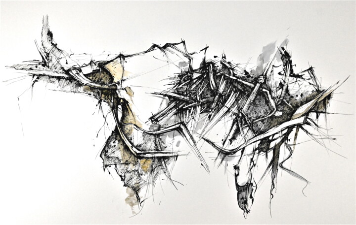 Dessin intitulée "entrelacs 1" par Alain Durand, Œuvre d'art originale, Encre