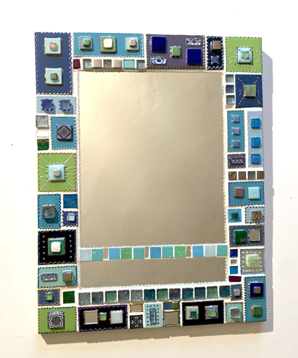 miroir rectangulaire mosaïque céramique "blue-green" 设计, 19.7x15.4 in