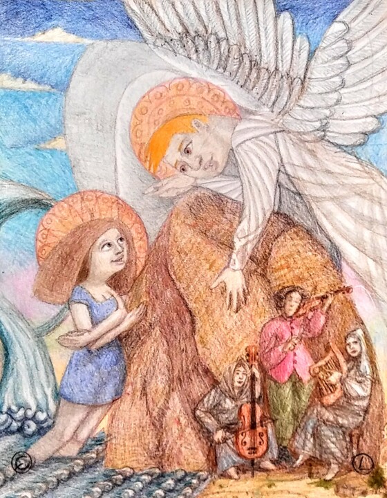 图画 标题为“Annunciation with S…” 由Edwin Loftus, 原创艺术品, 粉彩