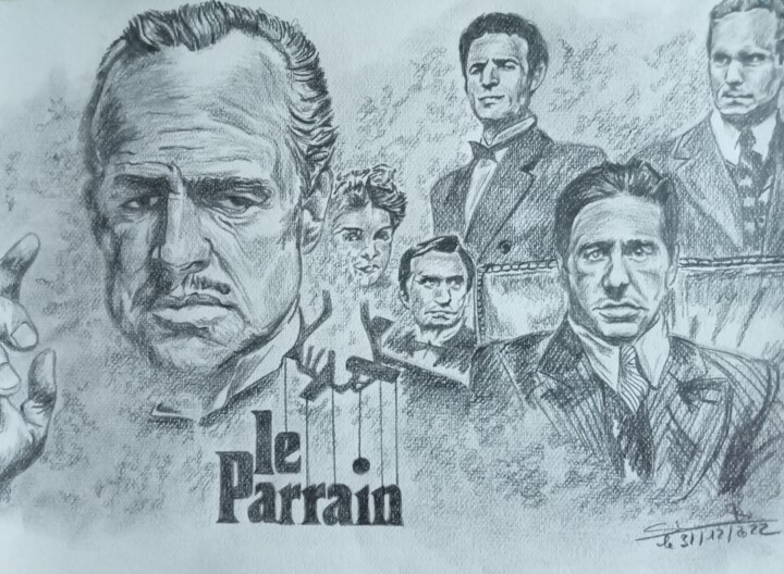 Illustration du film Le Parrain réalisé aux crayons 图画, 11.7x16.5 in