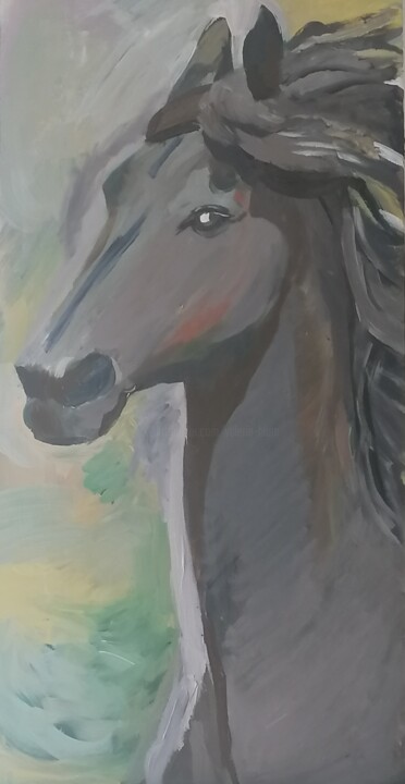 Peinture intitulée "Cheval brun au galop" par Valérie Blum (Valery), Œuvre d'art originale, Acrylique Monté sur Châssis en b…