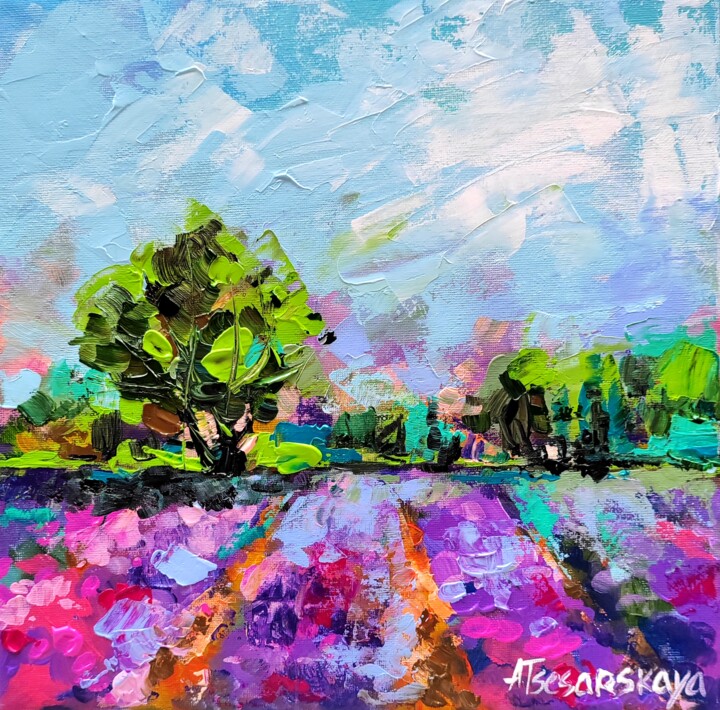 Lavander field - Provence landscape 绘画, 11.8x11.8 in