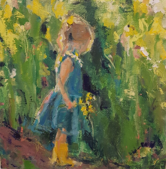 Pintura titulada "Le temps des jonqui…" por Isabelle Cotillard, Obra de arte original, Oleo Montado en Bastidor de camilla d…