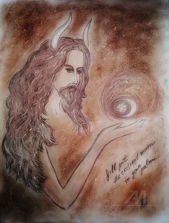 Crescent moon in your palm 图画, 16.5x11.8 in