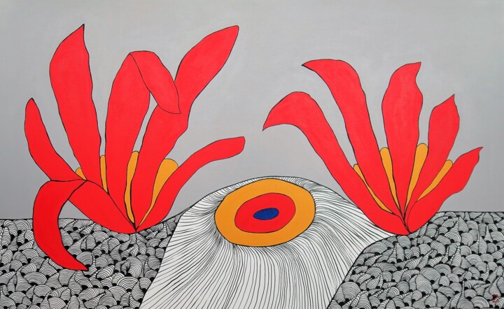 Painting titled "aloe vera" by Dr. Katharina Zlöbl, Original Artwork, Acrylic Mounted on artwork_cat.