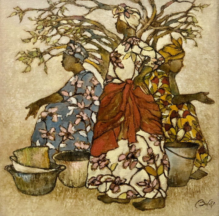 Marché de paniers africains 绘画, 11.8x11.8 in