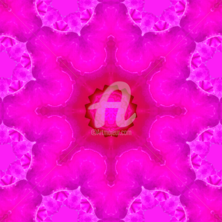 Arte digitale intitolato "Pink rose Kaleidosc…" da Diana Editoiu, Opera d'arte originale, Immagine generata dall'IA