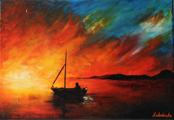 Sunset Glow - yellow-red sunset 绘画, 8.3x11.8 in