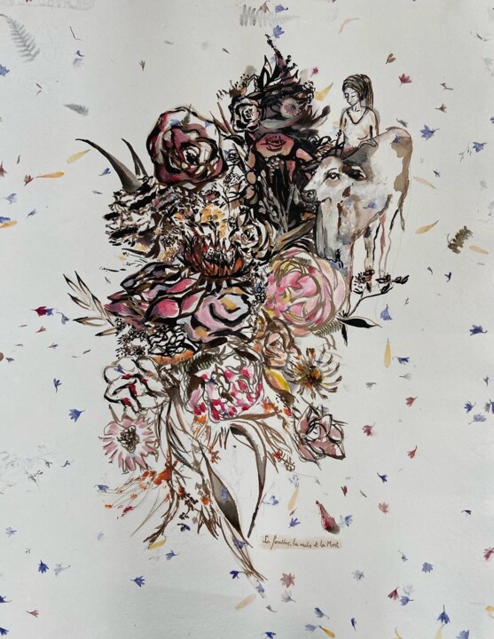 La fermière, la vache et la mort. 图画, 25.6x19.7 in