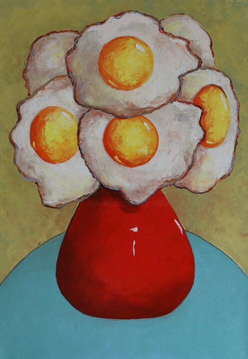 Egg flowers in a red vase 绘画, 39.4x27.6 in