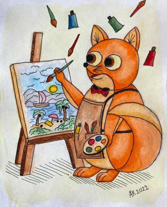Fox Painter 绘画, 7.1x5.5 in