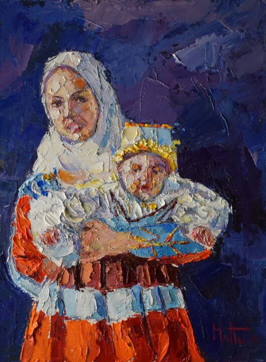 Mamma con bimba 绘画, 15.8x11.8 in
