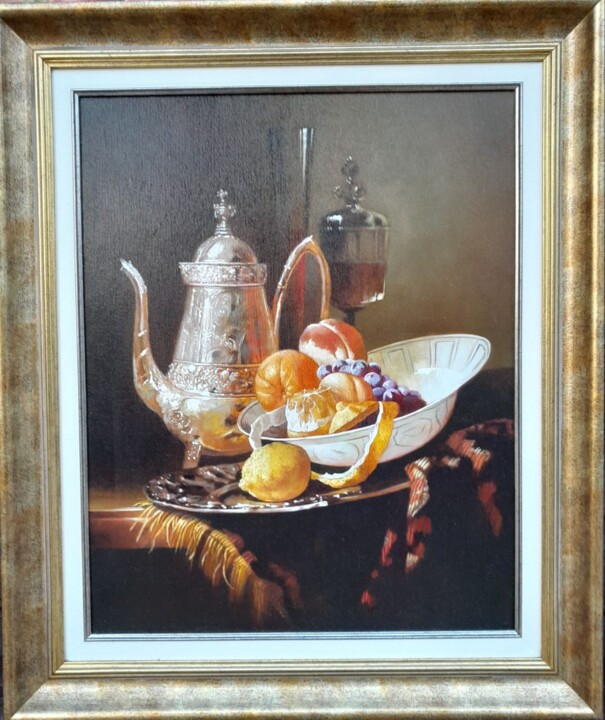 Painting titled ""Натюрморт с серебр…" by Oleg Dydyshko, Original Artwork, Oil