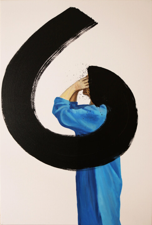 Music - oil painting, original gift, woman, black line 绘画, 35.4x23.6 in