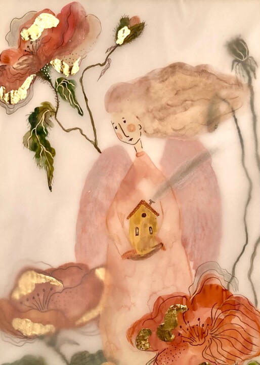 Photography titled "Angel and poppies" by Ekaterina Bokova, Original Artwork, Watercolor