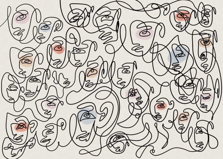 数字艺术 标题为“One line faces” 由Marie Utrachena, 原创艺术品, 2D数字工作