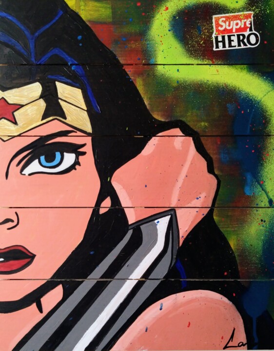 Street art "Suprême Hero" 绘画, 19.7x15.8 in