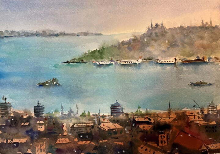 "Magical City, İstan…" başlıklı Resim Ekrem Yilmaz tarafından, Orijinal sanat, Suluboya