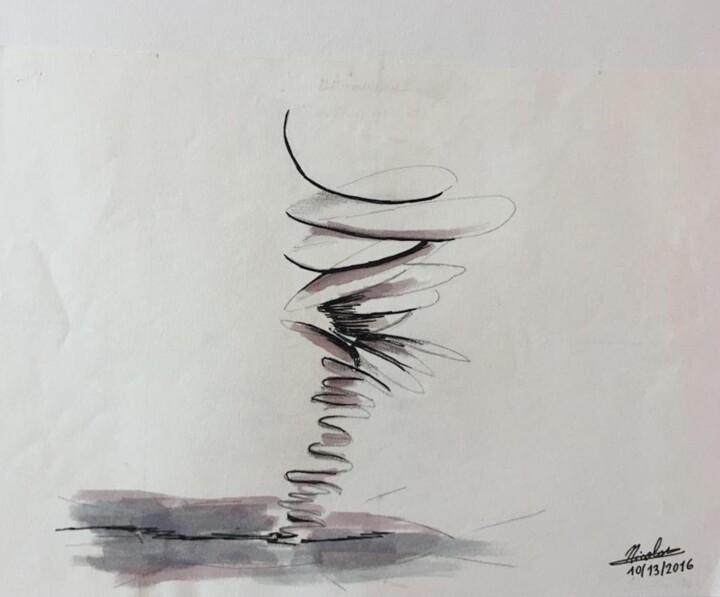 Drawing titled "The Determinator" by Nicolas Chammat, Original Artwork, Watercolor