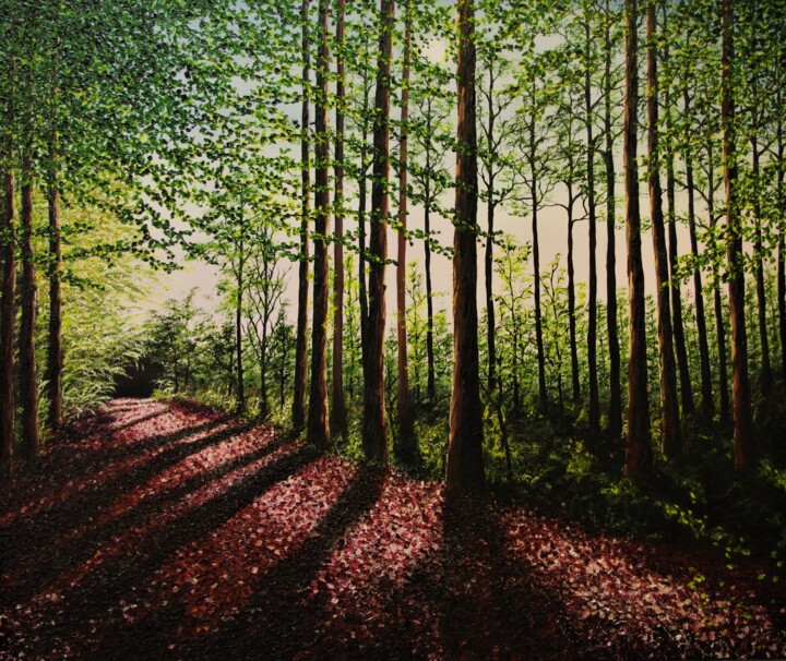 Painting titled "Towards Evening In…" by Hazel Thomson, Original Artwork, Oil Mounted on Wood Stretcher frame