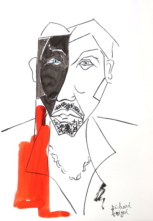 Dessin intitulée "JOHNNY HALLYDAY" par Richard Boigeol, Œuvre d'art originale, Encre