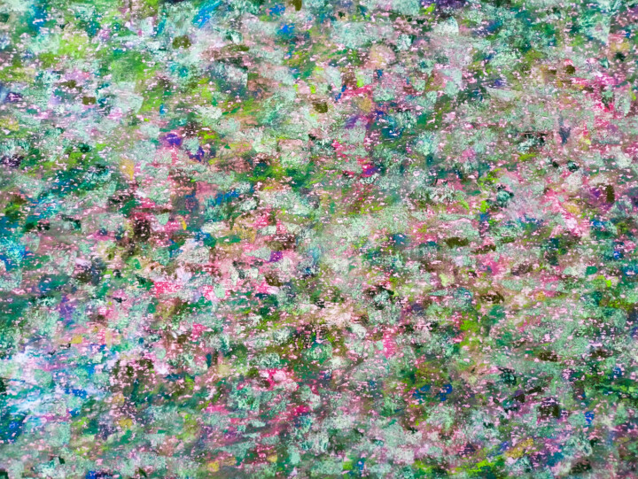 Abstraction of life in green and red colors 绘画, 15.8x21.7 in