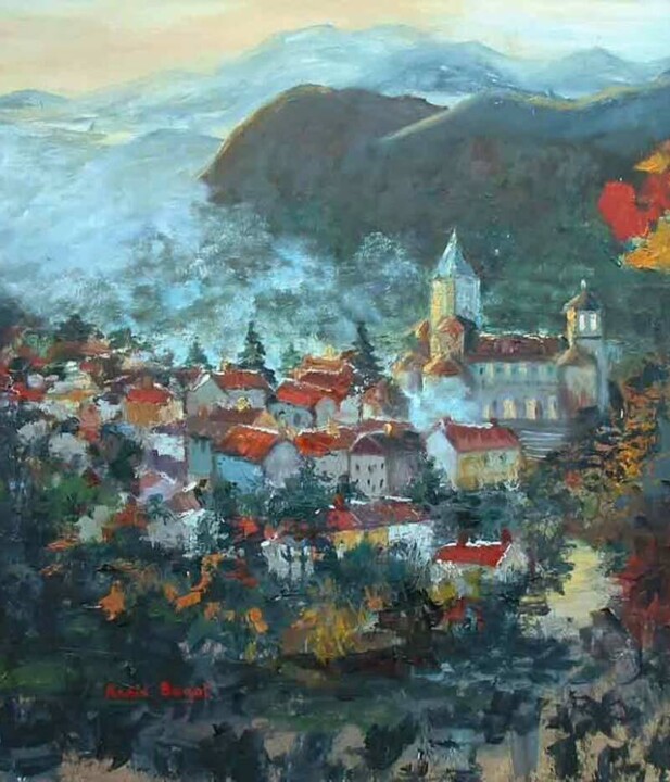 Painting titled "lever du soleil" by Annie Bagot, Original Artwork, Oil